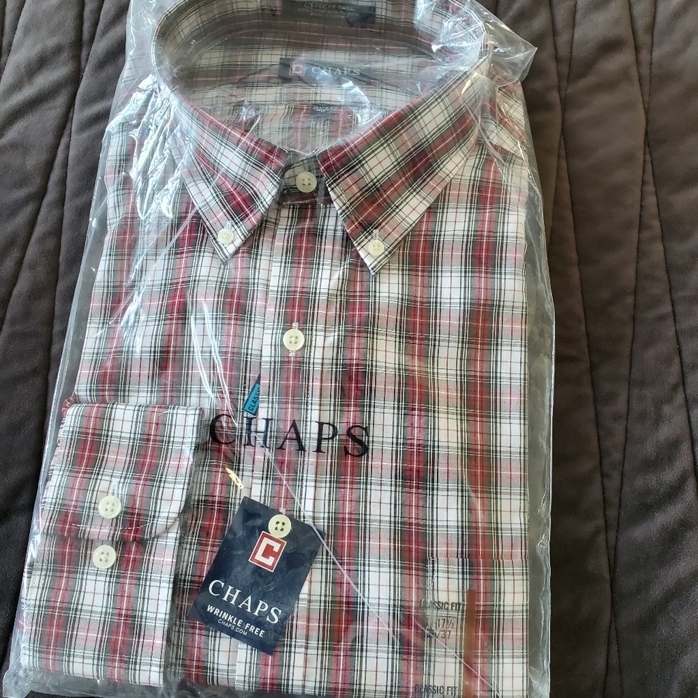 Chaps Men's Classic Red and White Plaid Shirt